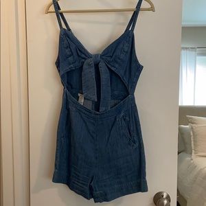 Denim romper with pockets